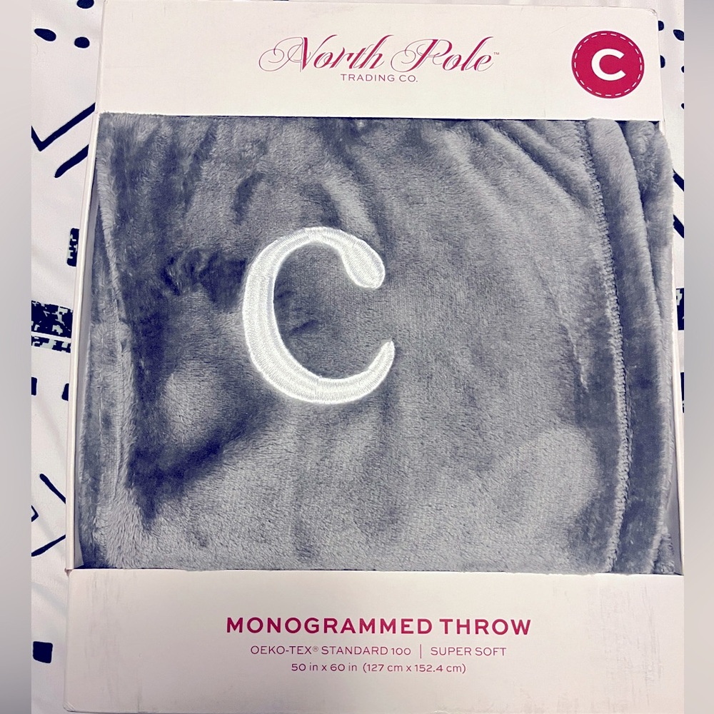 North Pole Gray Monogrammed “C” Throw